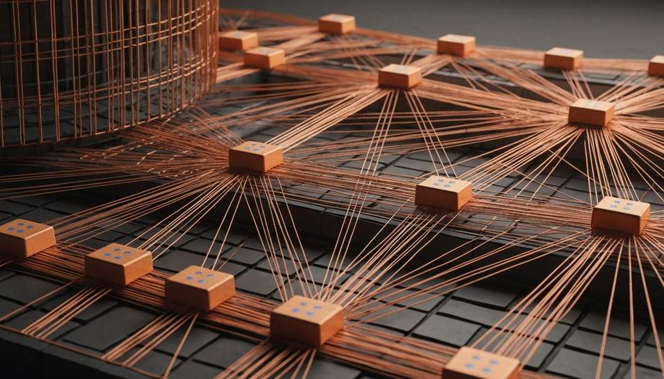 Copper wires connecting many small nodes in a decentralized network model