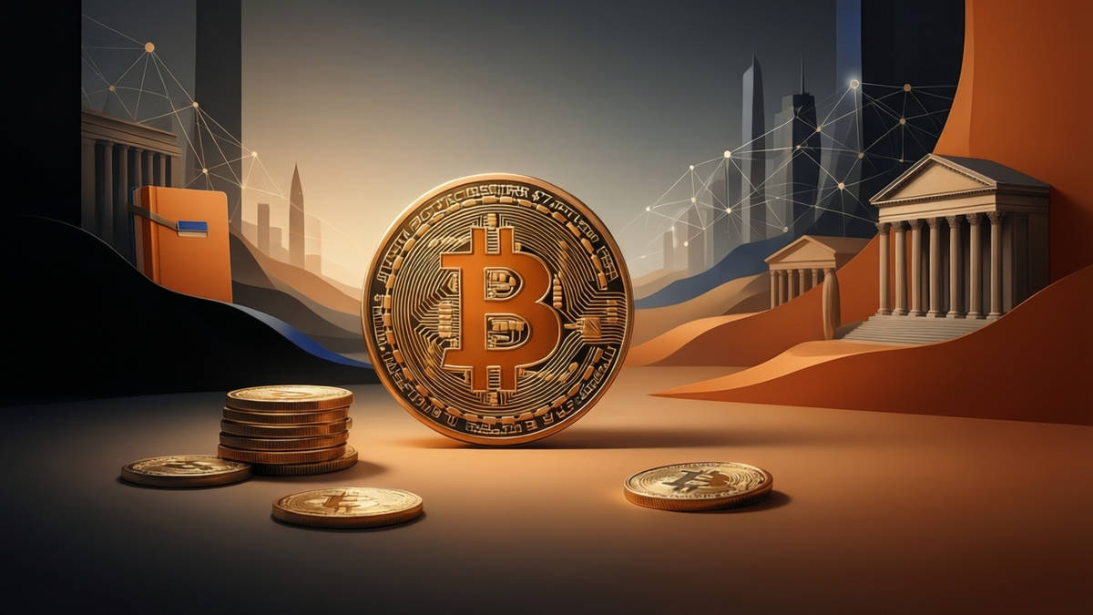 Editorial illustration for: Bitcoin Crosses $77,000 in Its Strongest Week Since March 2023