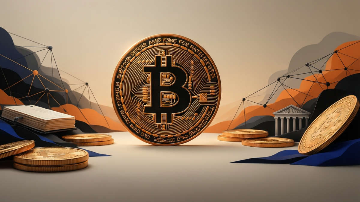 Editorial illustration for: Bitcoin Defies Fear Amid Rising Rate Hike Bets and Geopolitical Turmoil