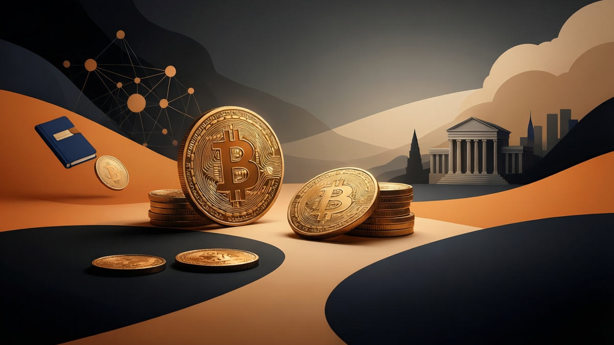 Editorial illustration for: Bitcoin Dips Over 6 Percent Amid Institutional Selloff While AI Models Forecast Month-End Reversal