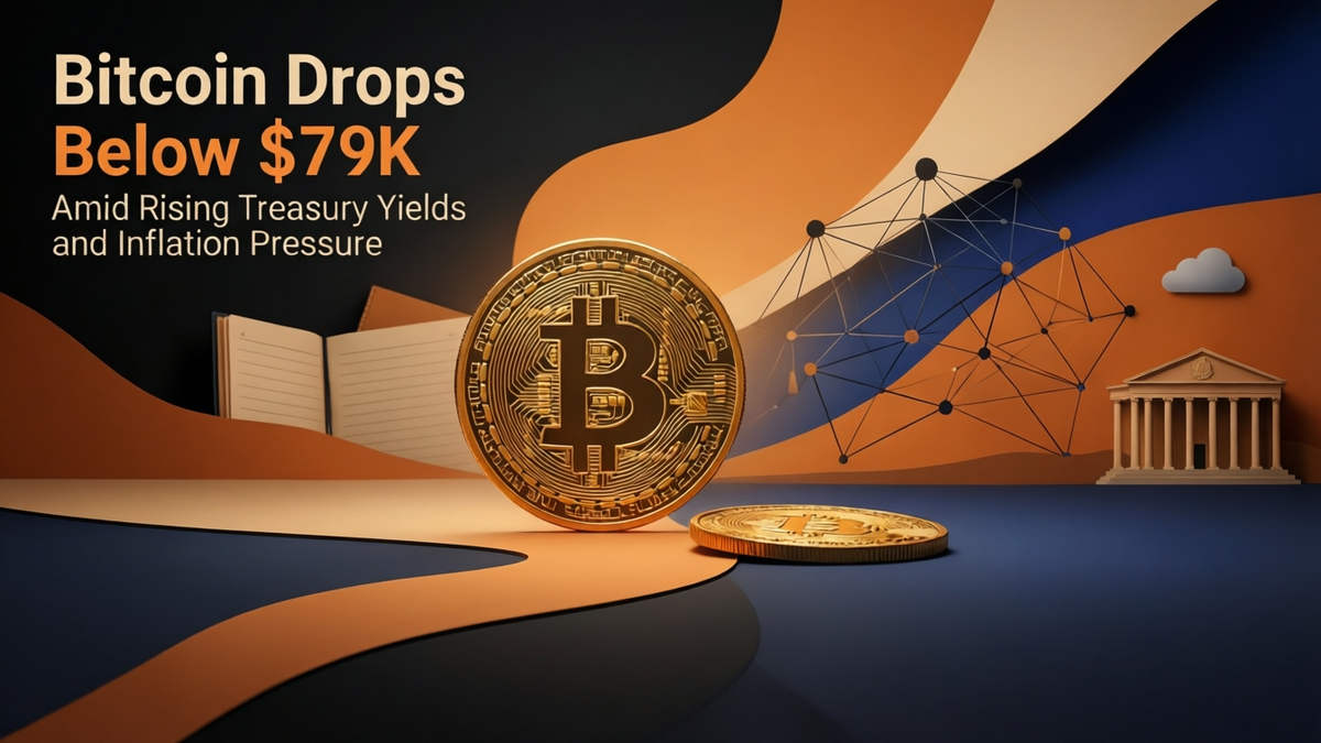 Editorial illustration for: Bitcoin Drops Below $79K Amid Rising Treasury Yields and Inflation Pressure