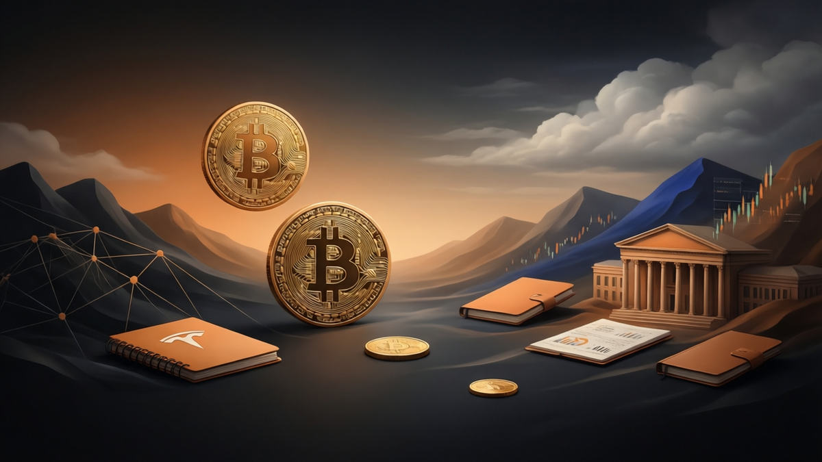 Editorial illustration for: Bitcoin ETFs Draw Nearly $1 Billion Amid Poolin Bankruptcy and Tesla’s $112M Crypto Loss