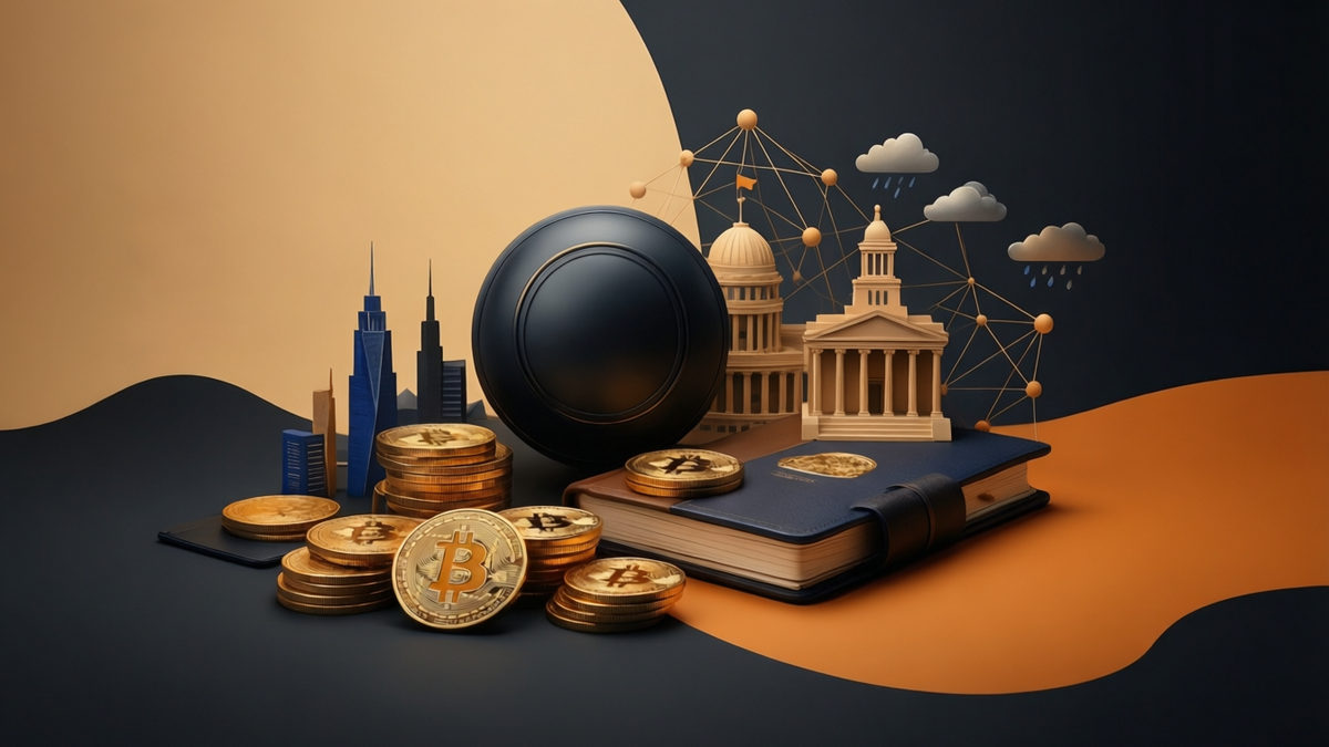 Editorial illustration for: Bitcoin Faces Growing Headwinds as Market Sentiment Shifts Amid Gold Surge and Treasury Turmoil