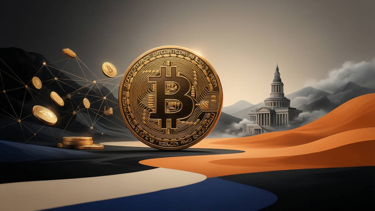 Editorial illustration for: Bitcoin Faces Tumult as $2.13 Billion Strategic Buy Meets Market-Wide Selloff Amid Geopolitical Tensions