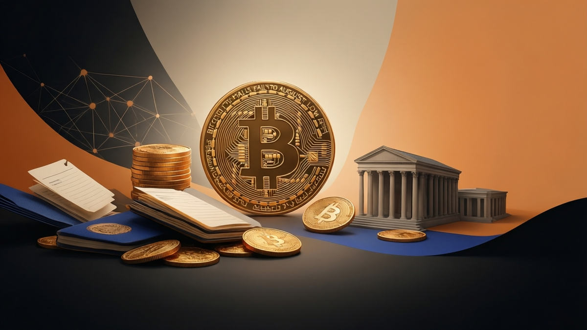 Editorial illustration for: Bitcoin Falls to August Low After PPI Miss as Spot ETFs Log Three-Day Outflow Run