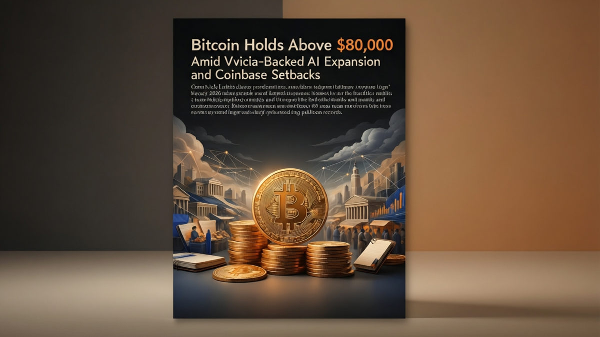 Editorial illustration for: Bitcoin Holds Above $80,000 Amid Nvidia-Backed AI Expansion and Coinbase Setbacks