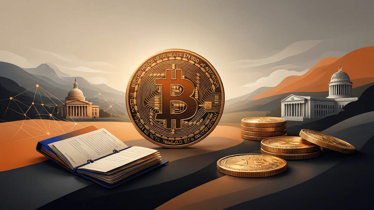 Editorial illustration for: Bitcoin Holds Near $79,000 as Altcoins Retreat After a 23% Rally Week