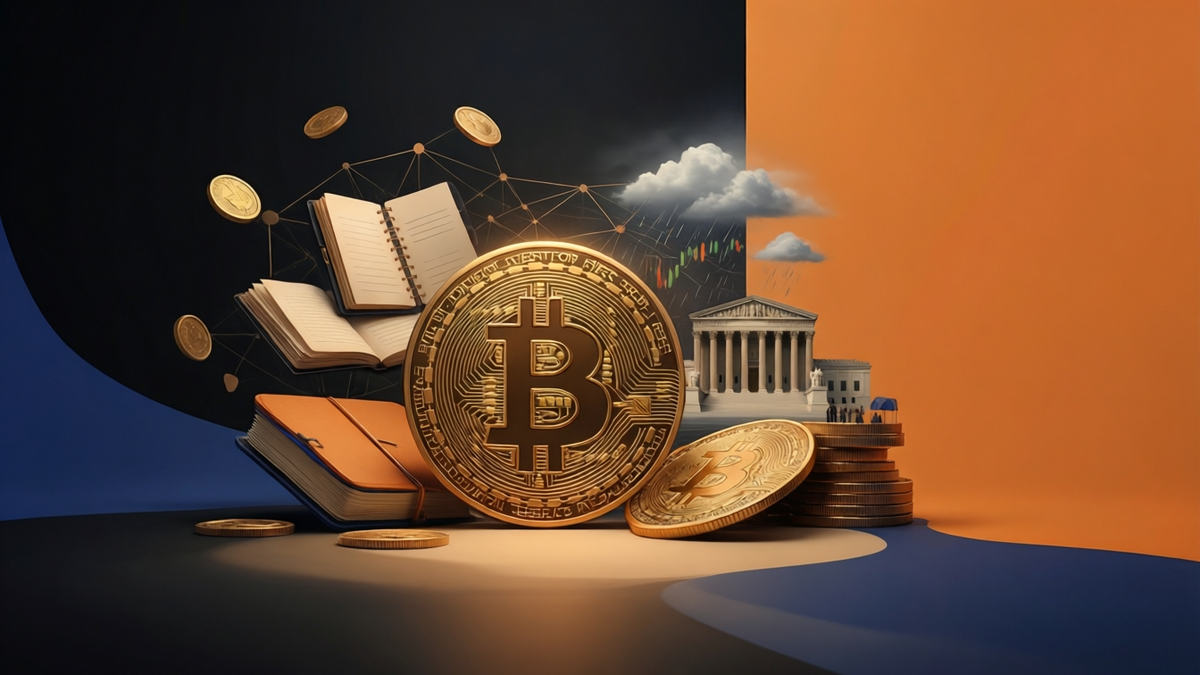 Editorial illustration for: Bitcoin Holds Steady Near $68,000 Despite Supreme Court Strike on Trump Tariffs and Legal Turmoil