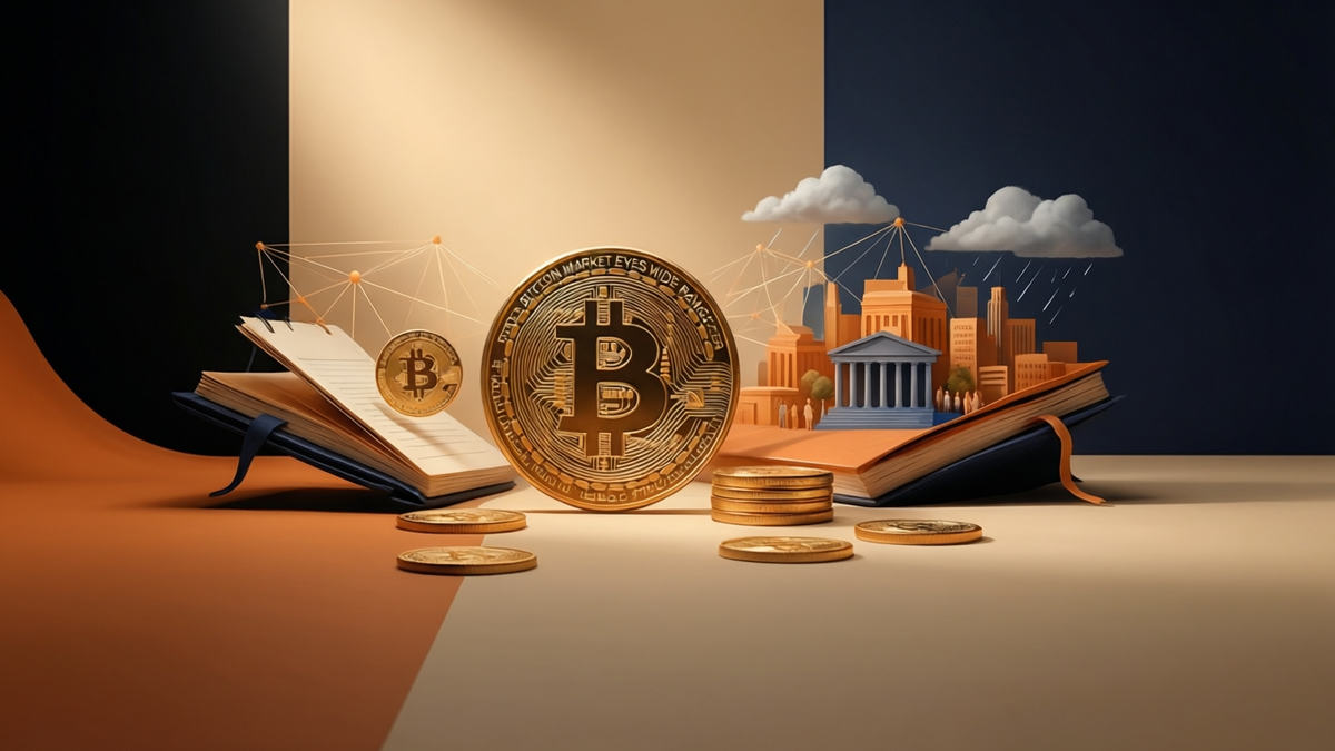 Editorial illustration for: Bitcoin Market Eyes Wide Range Amid Crypto Sector Turmoil and Institutional Moves