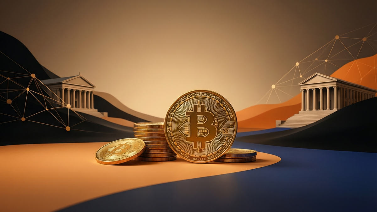 Editorial illustration for: Bitcoin Outpaces Gold's Drop as Oil Climbs and Bond Yields Hit 4.79%