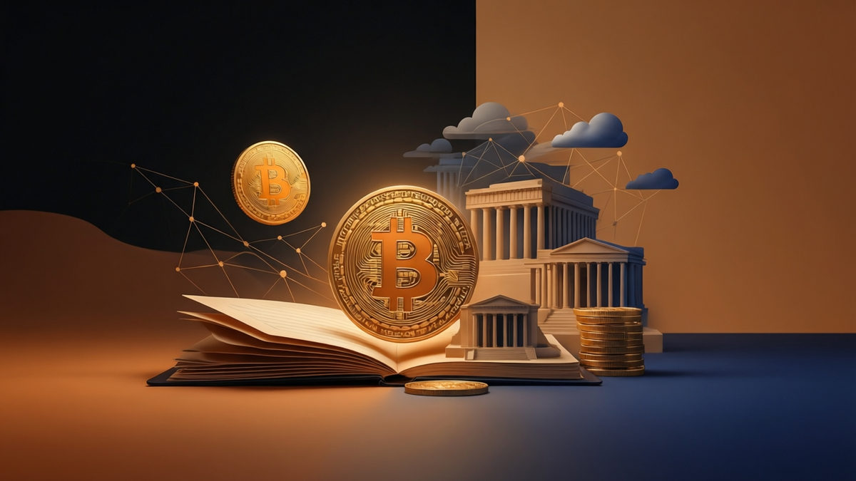 Editorial illustration for: Bitcoin Retreats Below $67,000 as Middle East Conflict Sends Global Markets into Turmoil