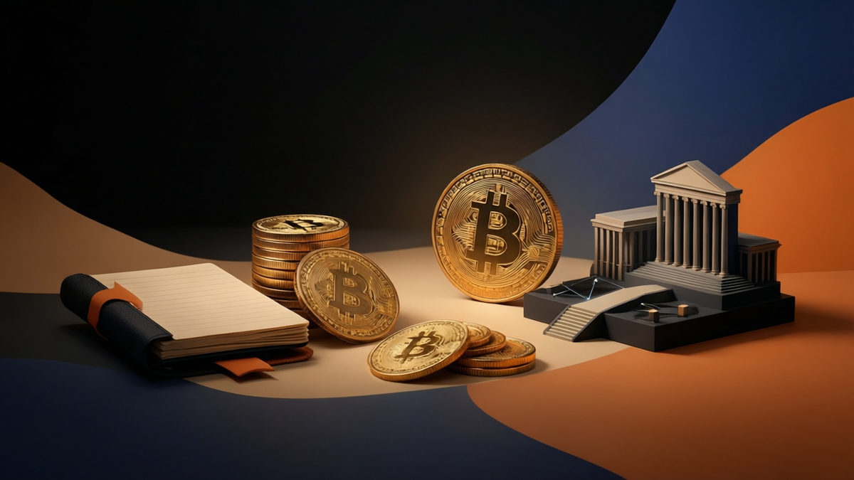 Editorial illustration for: Bitcoin Slides into Bear Market After 53% Plunge from October Peak as MicroStrategy Stocks Collapse