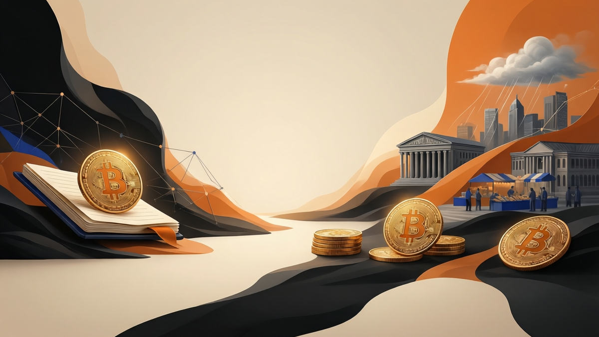 Editorial illustration for: Bitcoin Slips Below $87,000 Amid ETF Outflows and Year-End Trading Volatility