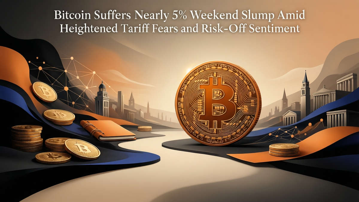 Editorial illustration for: Bitcoin Suffers Nearly 5% Weekend Slump Amid Heightened Tariff Fears and Risk-Off Sentiment