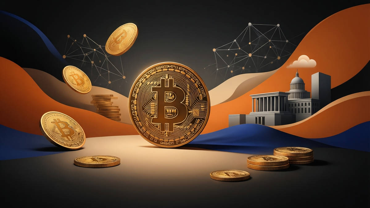 Editorial illustration for: Bitcoin Surpasses $90,000 as U.S. Dollar Hits Four-Year Low Amid Stablecoin Threat to Banks