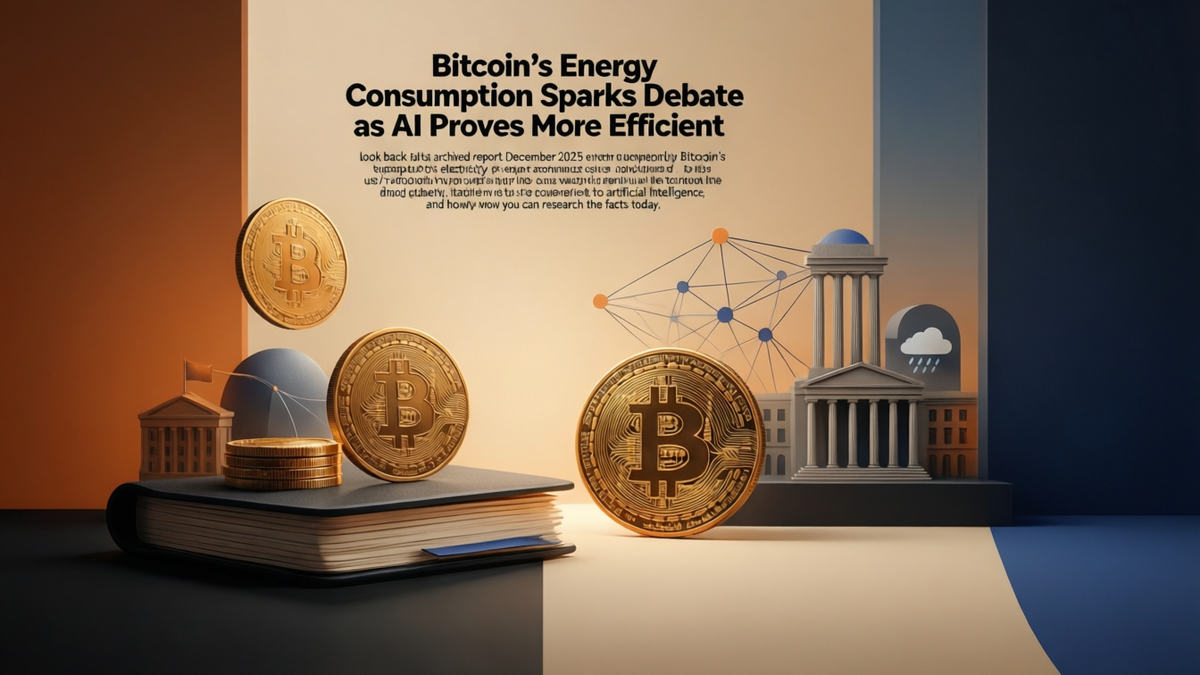 Editorial illustration for: Bitcoin’s Energy Consumption Sparks Debate as AI Proves More Efficient