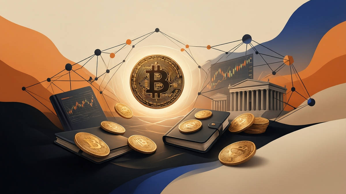 Editorial illustration for: Bitcoin’s Fifth Consecutive Monthly Decline Deepens Amid Global Trade Fears and Market Selloff