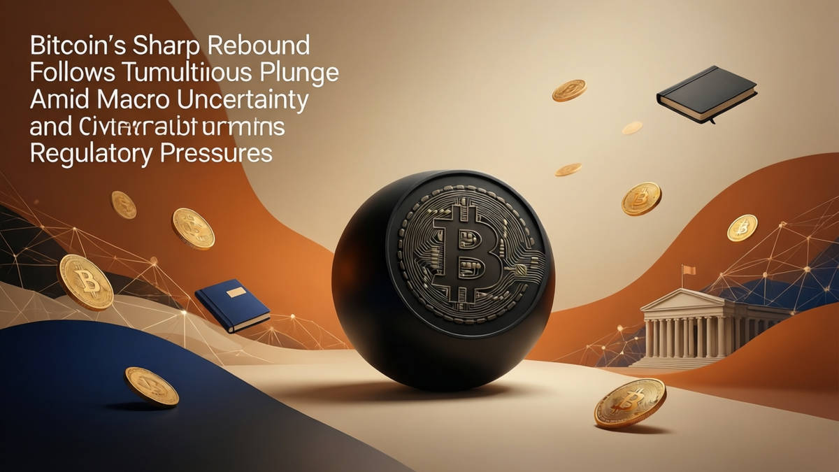 Editorial illustration for: Bitcoin’s Sharp Rebound Follows Tumultuous Plunge Amid Macro Uncertainty and Regulatory Pressures