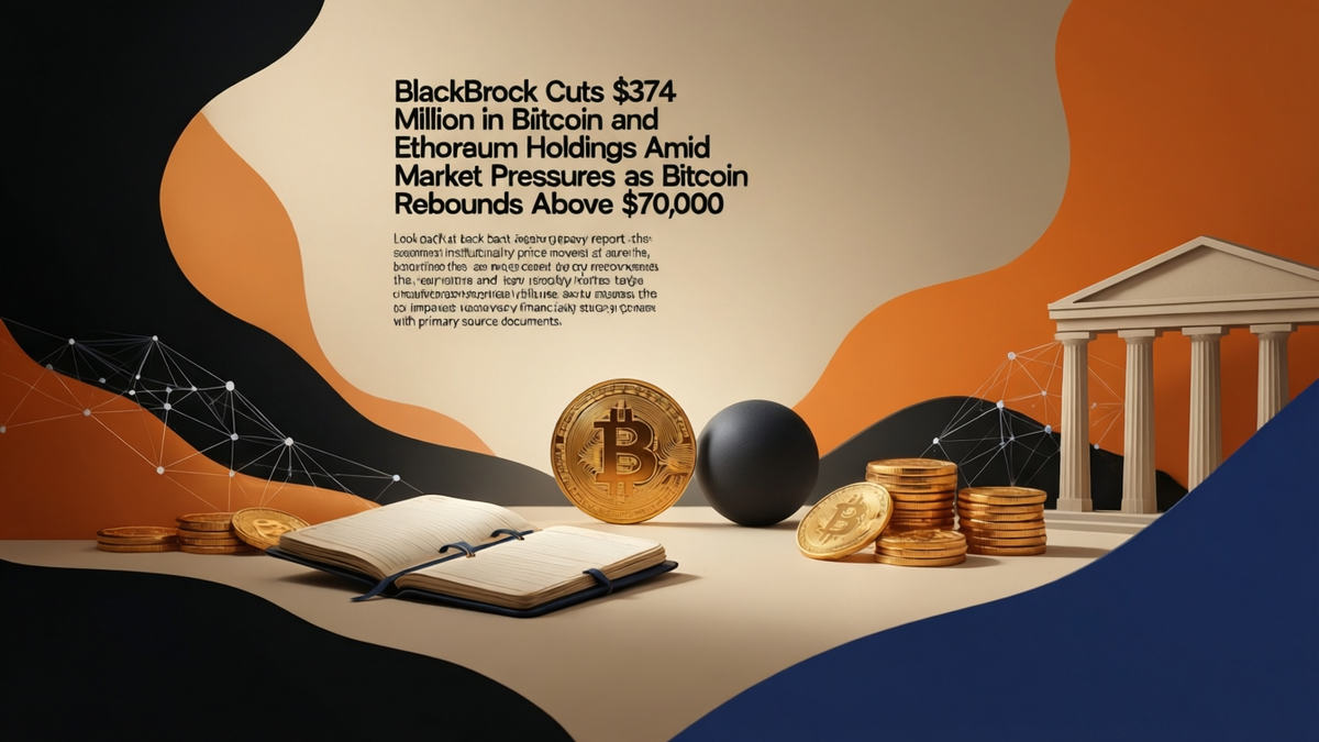Editorial illustration for: BlackRock Cuts $374 Million in Bitcoin and Ethereum Holdings Amid Market Pressures as Bitcoin Rebounds Above $70,000