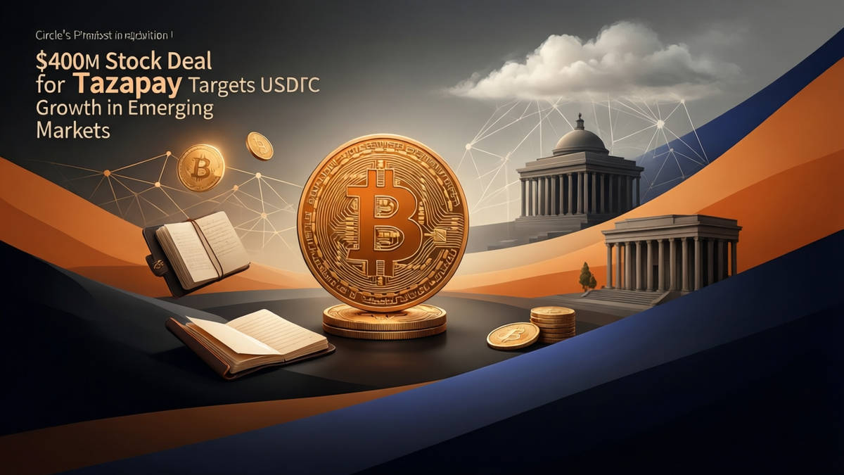 Editorial illustration for: Circle's $400M Stock Deal for Tazapay Targets USDC Growth in Emerging Markets