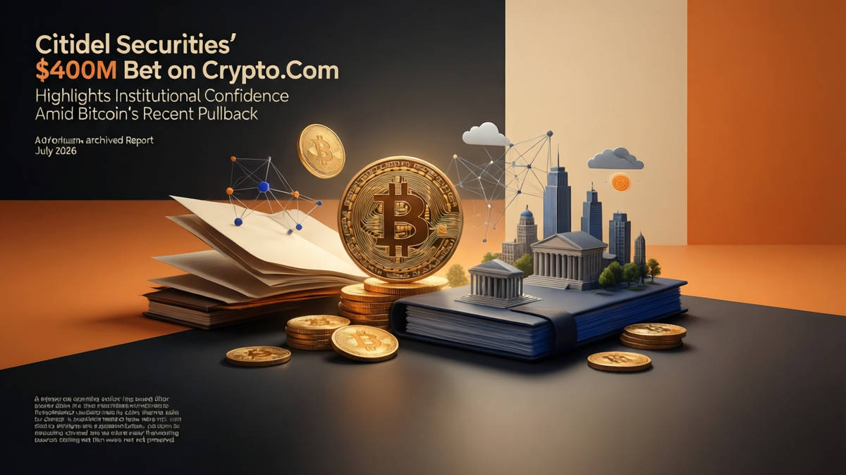 Editorial illustration for: Citadel Securities’ $400M Bet on Crypto.com Highlights Institutional Confidence Amid Bitcoin’s Recent Pullback