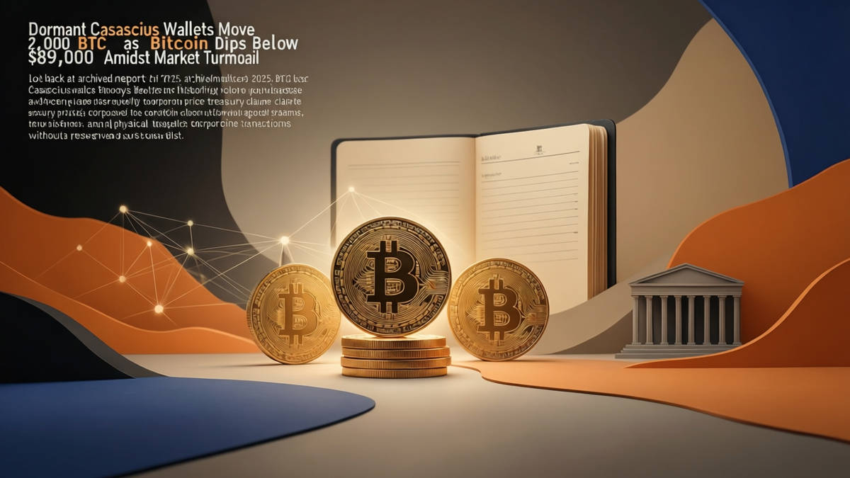 Editorial illustration for: Dormant Casascius Wallets Move 2,000 BTC as Bitcoin Dips Below $89,000 Amidst Market Turmoil