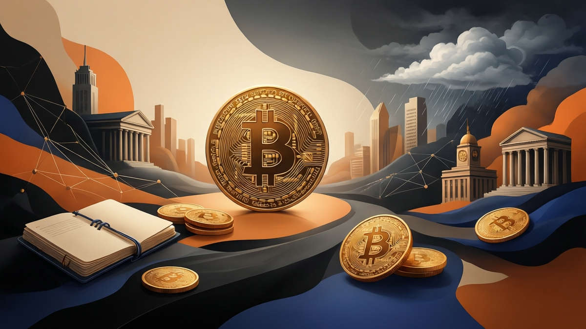 Editorial illustration for: Record $6.4 Billion Bitcoin ETF Outflows Pressure BTC as Price Tests $59,600 Amid Market Uncertainty