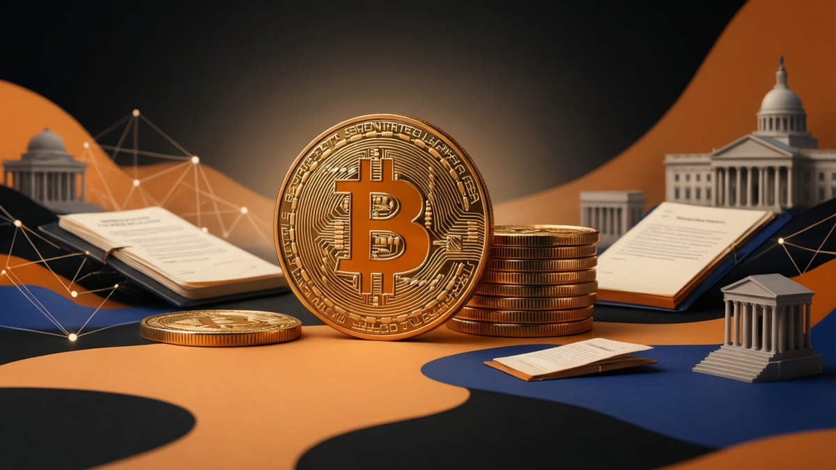 Editorial illustration for: Senate Banking Committee Advances CLARITY Act Amid Bitcoin's $80K Plateau and Volatility