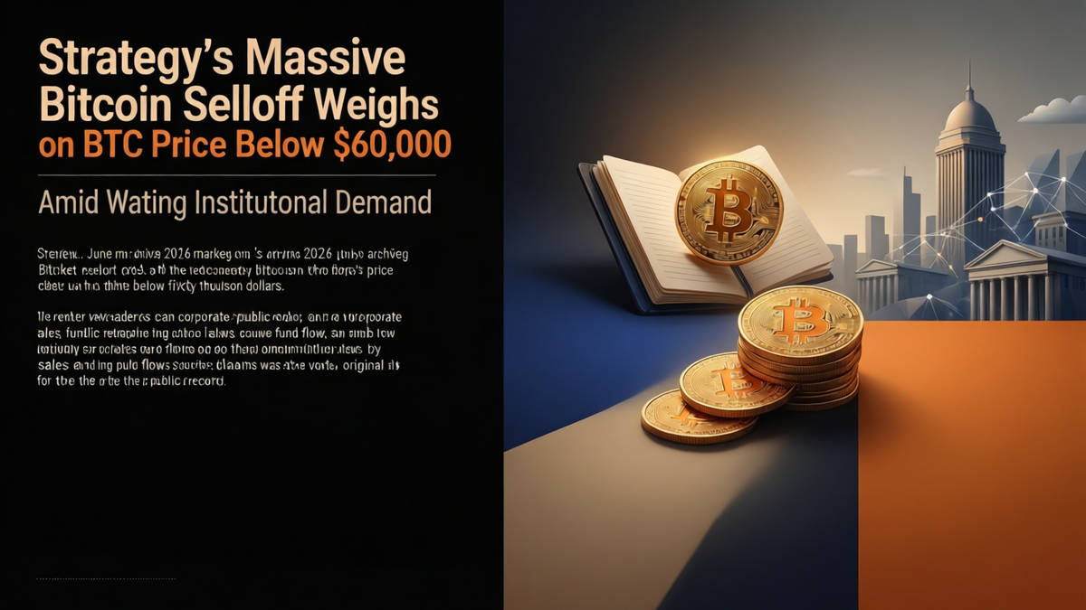 Editorial illustration for: Strategy's Massive Bitcoin Selloff Weighs on BTC Price Below $60,000 Amid Waning Institutional Demand