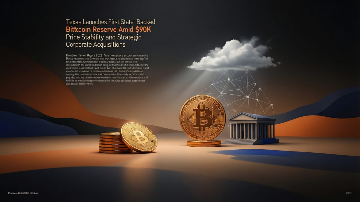 Editorial illustration for: Texas Launches First State-Backed Bitcoin Reserve Amid $90K Price Stability and Strategic Corporate Acquisitions