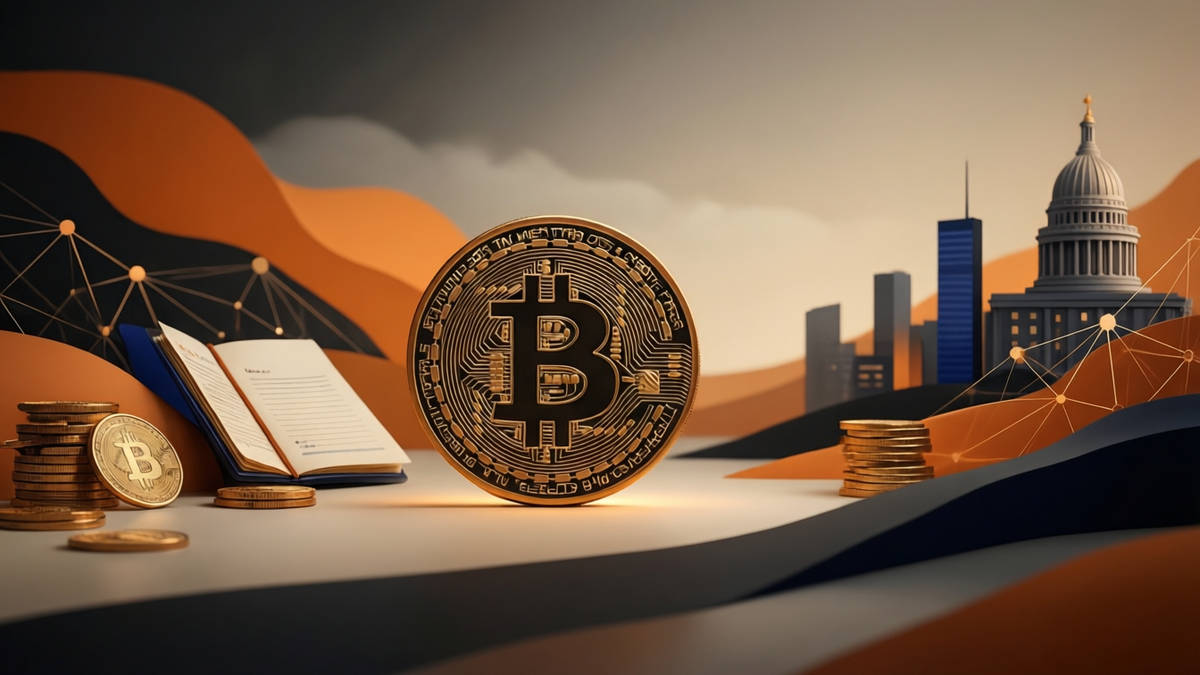 Editorial illustration for: Trump Media Logs $361 Million in Crypto Losses on Falling Bitcoin Price
